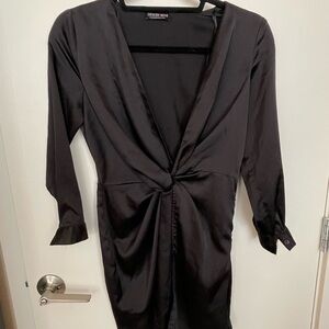 Fashion Nova Black Satin Twist Dress